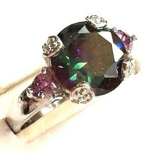 Mystic Topaz Cocktail Ring Size 11 Simulated Cubic Zirconia Silver RhodiumPlated